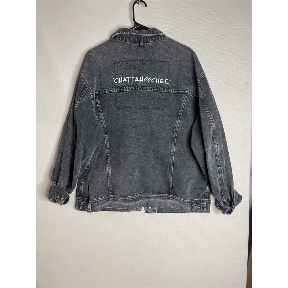 Vtg Lee Rider Black Denim Jacket Alan Jackson's "Chattahoochie"  Embroidered XL